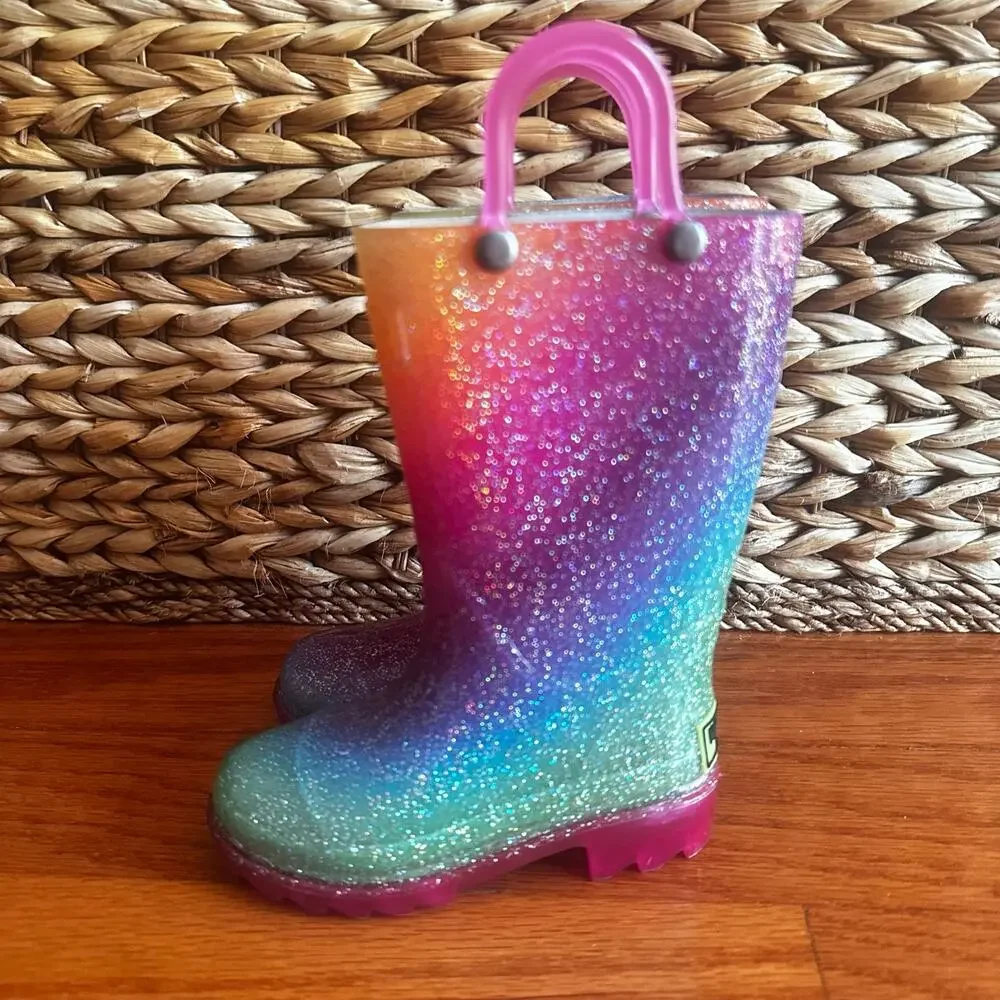 Western Chief Kids Celestial Ombre Lighted Waterproof Boots sz 6